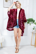 Load image into Gallery viewer, Burgundy Floral Velvet Burnout Kimono