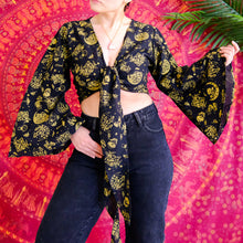 Load image into Gallery viewer, Black Celestial Mushroom Wrap Top