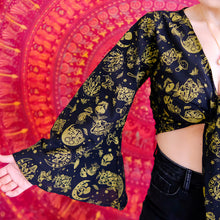 Load image into Gallery viewer, Black Celestial Mushroom Wrap Top