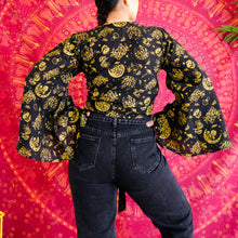 Load image into Gallery viewer, Black Celestial Mushroom Wrap Top