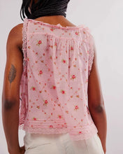 Load image into Gallery viewer, Pink Floral Lace Patchwork Sheer Camisole Crop Top