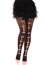 Load image into Gallery viewer, Black with Pink Bows Sweetheart Striped Tights
