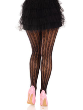 Load image into Gallery viewer, Black with Pink Bows Sweetheart Striped Tights