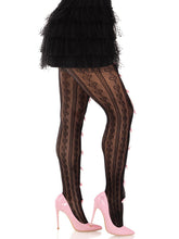 Load image into Gallery viewer, Black with Pink Bows Sweetheart Striped Tights