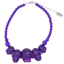 Load image into Gallery viewer, Human Skull Acrylic Necklace- Purple Glitter
