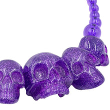 Load image into Gallery viewer, Human Skull Acrylic Necklace- Purple Glitter
