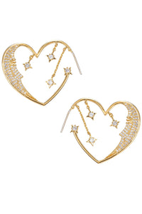 Gold Heart Star Shower Drop Earrings