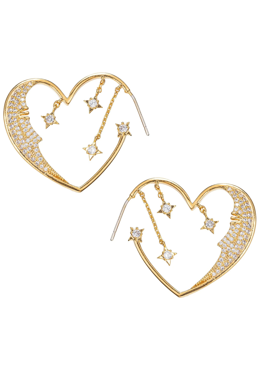 Gold Heart Star Shower Drop Earrings