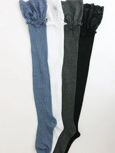 Load image into Gallery viewer, Black Lace Trimmed Knee High Socks