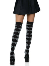 Load image into Gallery viewer, Gray Argyle Over the Knee Socks