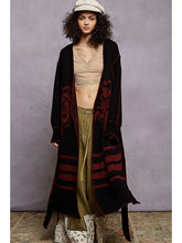 Load image into Gallery viewer, Black and Red Floral Pattern Open Long Cardigan