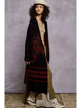 Load image into Gallery viewer, Black and Red Floral Pattern Open Long Cardigan