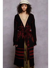 Load image into Gallery viewer, Black and Red Floral Pattern Open Long Cardigan