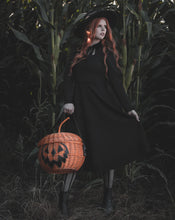 Load image into Gallery viewer, Haunted Hallows Orange Pumpkin Jack O Lantern Wicker Picnic Basket Bag