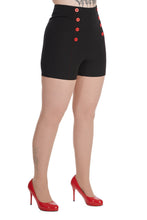 Load image into Gallery viewer, Black and Red Button High Waist Vintage Shorts