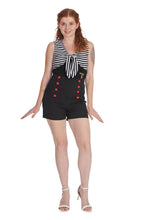 Load image into Gallery viewer, Black and Red Button High Waist Vintage Shorts