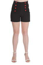 Load image into Gallery viewer, Black and Red Button High Waist Vintage Shorts