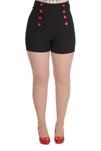 Load image into Gallery viewer, Black and Red Button High Waist Vintage Shorts