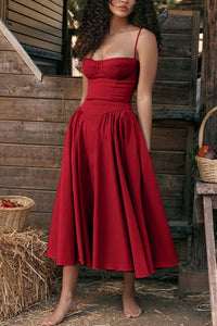 Red Thin Strap Midi Dress