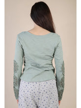 Load image into Gallery viewer, Sage Lace Trim Long Sleeve Crop Top