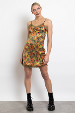 Load image into Gallery viewer, Green Retro Floral Satin Mini Cami Dress
