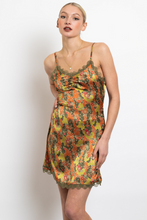 Load image into Gallery viewer, Green Retro Floral Satin Mini Cami Dress