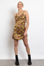 Load image into Gallery viewer, Green Retro Floral Satin Mini Cami Dress