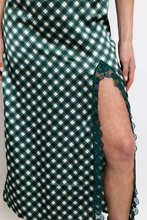 Load image into Gallery viewer, Green Argyle Lace Trim Slip Dress