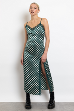 Load image into Gallery viewer, Green Argyle Lace Trim Slip Dress