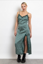 Load image into Gallery viewer, Green Argyle Lace Trim Slip Dress
