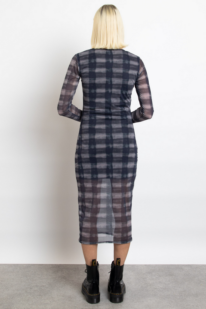 grunge midi dress Dark Check Grunge Mesh Long Sleeve Midi Dress – Pink House Boutique