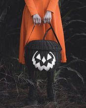 Load image into Gallery viewer, Haunted Hallows Black Pumpkin Jack O Lantern Wicker Picnic Basket Bag- BACK IN STOCK!