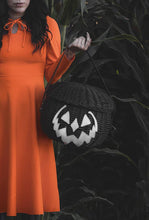 Load image into Gallery viewer, Haunted Hallows Black Pumpkin Jack O Lantern Wicker Picnic Basket Bag- BACK IN STOCK!
