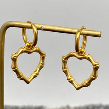 Load image into Gallery viewer, Hollow Bamboo Heart Huggie Hoops Earrings