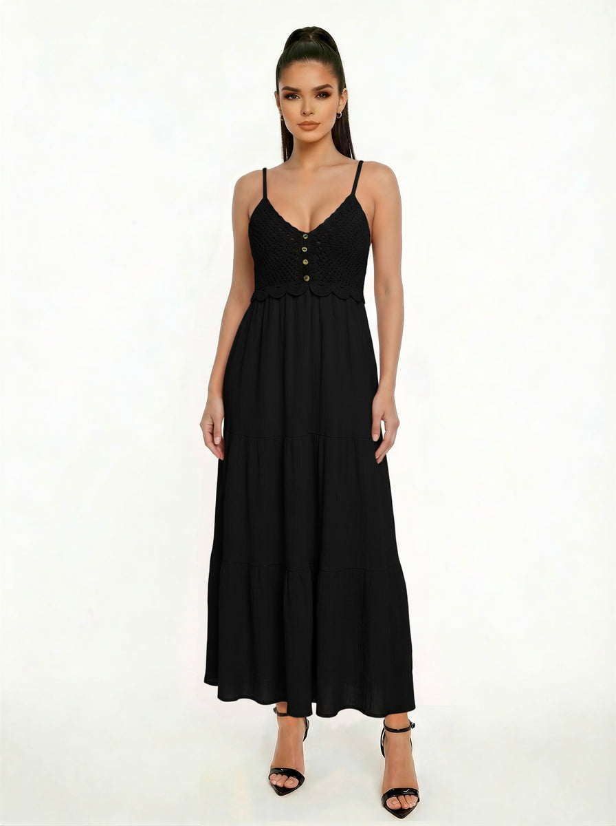 Black Crochet Top Detail Maxi Dress – Pink House Boutique