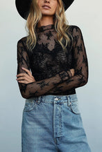 Load image into Gallery viewer, Black Floral Lace Sheer Mesh Top

