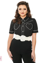 Load image into Gallery viewer, Black and White with Yoke and Heart Pockets Top