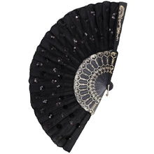 Load image into Gallery viewer, Sleek Black Sequin Blossom Floral Hand Fan
