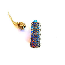 Load image into Gallery viewer, Filigree Metal Enclosed Blue Glass Bottle Necklace