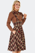 Load image into Gallery viewer, Brown Western Embroidered Plaid Flare Suspender Skirt
