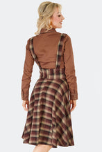 Load image into Gallery viewer, Brown Western Embroidered Plaid Flare Suspender Skirt