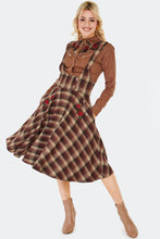 Load image into Gallery viewer, Brown Western Embroidered Plaid Flare Suspender Skirt