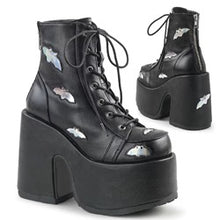 Load image into Gallery viewer, Camel Black and Holographic Bat Platform Ankle Boots
