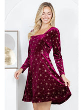 Load image into Gallery viewer, Burgundy Celestial Velvet Midi Dress