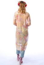 Load image into Gallery viewer, Woman wearing a floral kimono-style garment on a white background