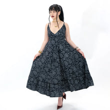 Load image into Gallery viewer, Woman wearing a black patterned dress on a white background