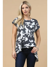 Load image into Gallery viewer, Zoey Cow Print Open Back High-Low Top