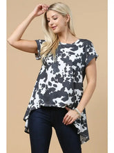 Load image into Gallery viewer, Zoey Cow Print Open Back High-Low Top