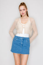 Load image into Gallery viewer, Toasty Tan Crochet Scallop Cardigan