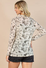 Load image into Gallery viewer, Evalina Wild West Print Semi Sheer Mesh Top